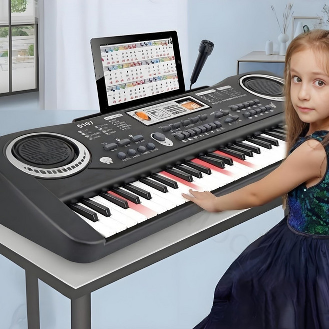 Mochae 디지털 피아노 61건반 입문 전자피아노 연습용 디지털피아노 휴대용 피아노, 블랙, 1개