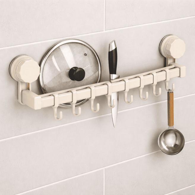 클릭핏 무타공 초강력 흡착식 주방걸이대 40cm, 1개, 크림화이트