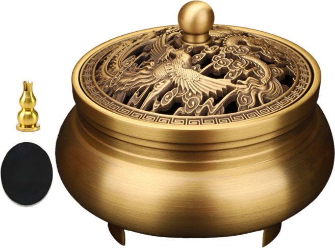 씨엔와우 구리 인센스 연꽃 쌍어 용봉 상운 향로, 황금 용봉 향로