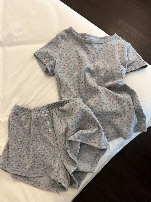 韓系碎花短袖睡衣女家居服套裝
