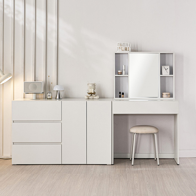 동서가구 미엘 수납거울 화장대 + 1200 3서랍 2도어 수납장 DF928335, 화이트