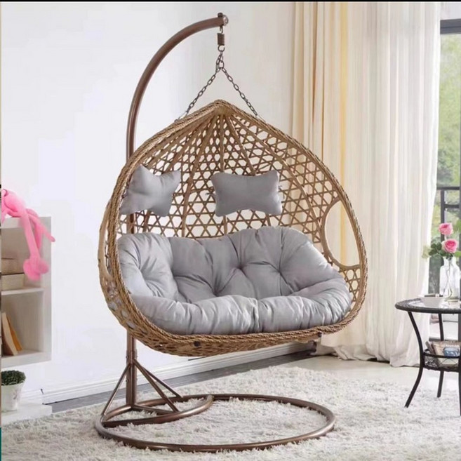 바구니형 흔들의자 안락의자 테라스 스윙체어 야외, 1개, 매직리프 2인용 내추럴 우드색