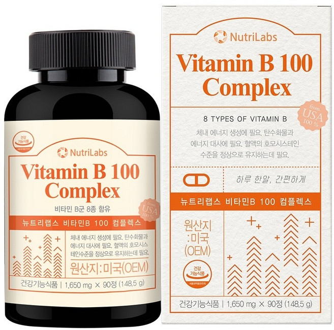 뉴트리랩스 비타민B100 컴플렉스90정 비타민b복합체 비타민b100 비타민b군8종, 90정, 1