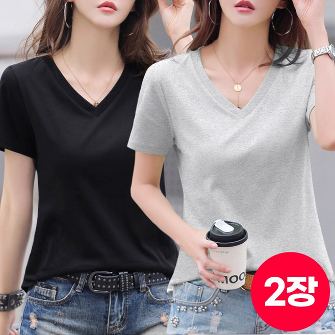 1+1 스타일아유 여성용 쾌적한 비스코사 브이넥 반팔 티셔츠 시원하고 부드러운 자체 제작 TS3736