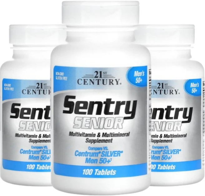 21세기센트리 Sentry 시니어 남성용 멀티비타민 종합미네랄 센트륨 실버 100정 2+1, 3개 - 쿠팡