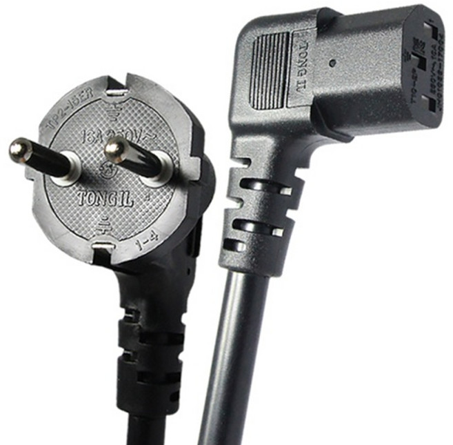 3구 컴퓨터 전원선 90도꺾임 PC AC파워연결 ㄱ자 케이블, 1개