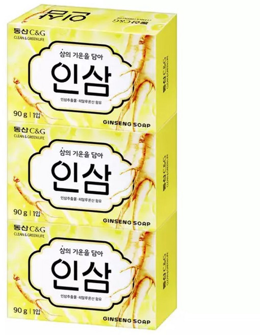 동산 인삼비누 90g x 3개 / 세수 세안 샤워 클렌징 핸드 비누, 3개입