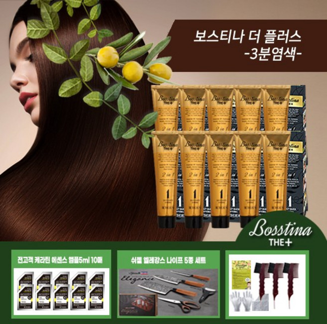 보스티나 염색제+쉬젤나이프5종, 10개, 자연갈색