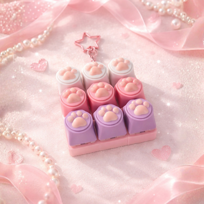 로로메라 고양이 발바닥 키보드키링 9구 별모양 고리 딸깍 스트레스해소 장난감 키캡, 1개, 핑크하모니