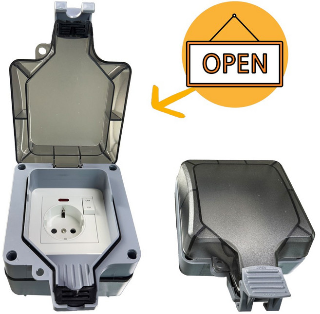 (하이 쿠팡) 외부 방수 스위치 및 전원 콘센트 다용도 루프탑 HI-C 2, 1세트, 5. 방수_커버형 1구 노출콘센트, 블랙, 110mm