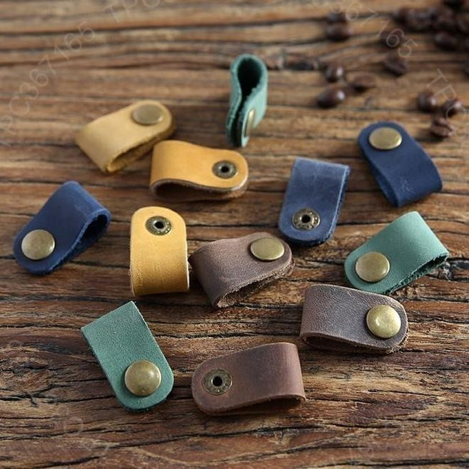 進口真皮數據線收納皮繩 耐用牛皮扭扣 5個裝, 1個, 隨機顏色1個