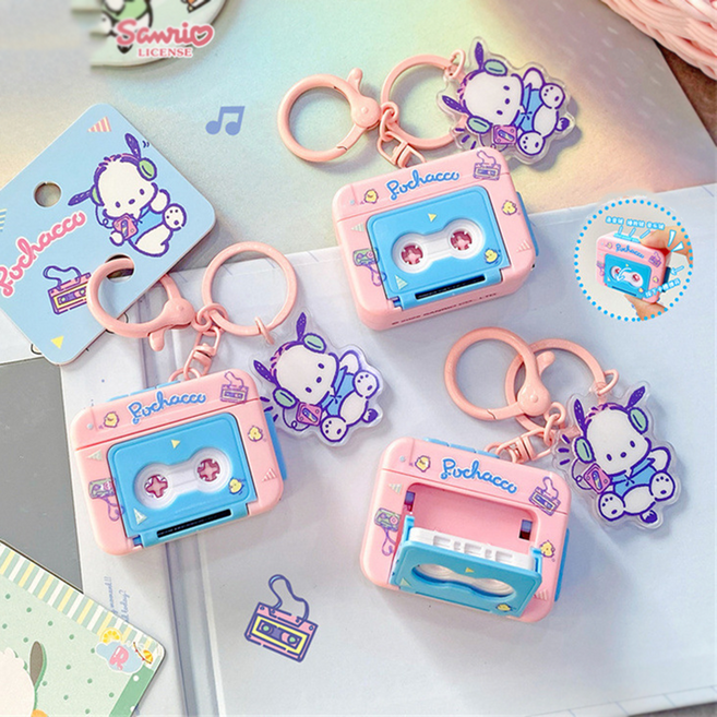 산리오 카세트 녹음기 키링 미니 레트로 휴대용 장난감, 1개, 포차코