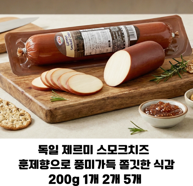 [독일 직수입] 제르미 스모크 치즈 링크 200g/훈제향으로 풍미가 좋은 먹기편한 디스크형치즈/와인안주 업소용 가정용, 1개, 200g