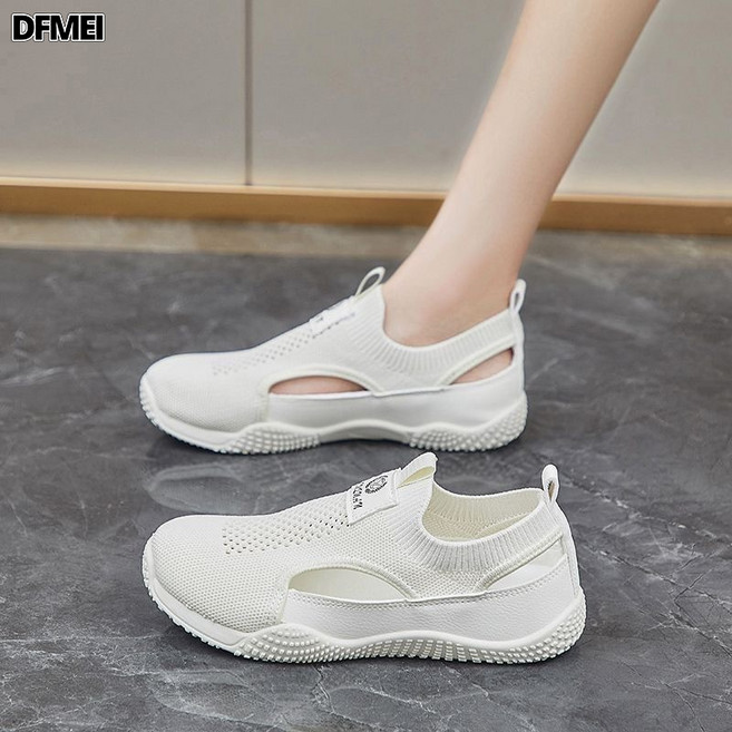 DFMEI 小白鞋子女夏季新款韓版ins女學生休閒鏤空百搭飛織女鞋, 10 cm, 白色:39