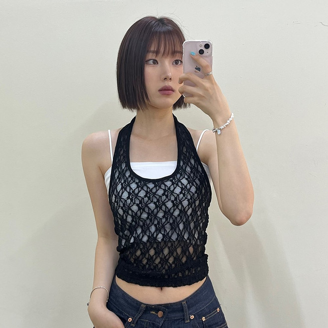 VANANA2 레이스 레이어드 홀터 나시