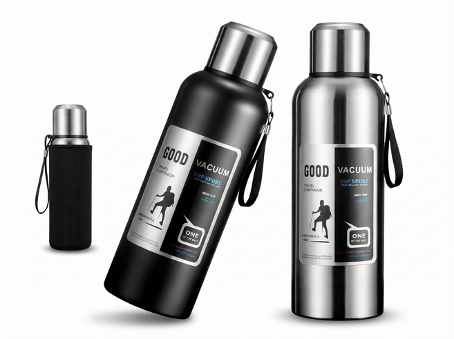 코코리브 스텐316 보온보냉병 파우치 세트, 1개, 1000ml, 스틸