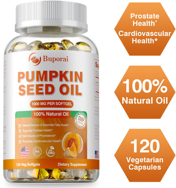 호박씨 오일 소프트젤 - 요로 및 방광 건강 모발 성장 심장 건강, 1개, 60정