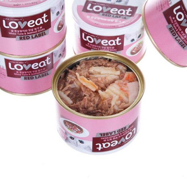 사조러브잇 고양이 레드라벨 간식캔, 혼합맛(흰살참치/맛살), 160g, 24개
