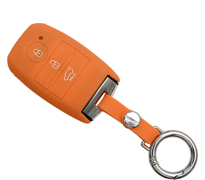 기아 카니발 모닝 레이 호환 자동차 실리콘 스마트키 차키 케이스 키홀더, 3버튼S14_SS1, 오렌지