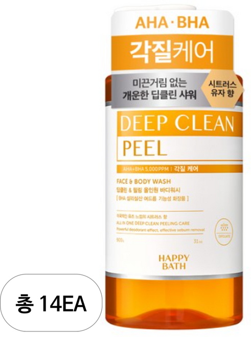 해피바스 딥클린 아하바하 각질케어 올인원 바디워시 시트러스 향, 900g, 14개