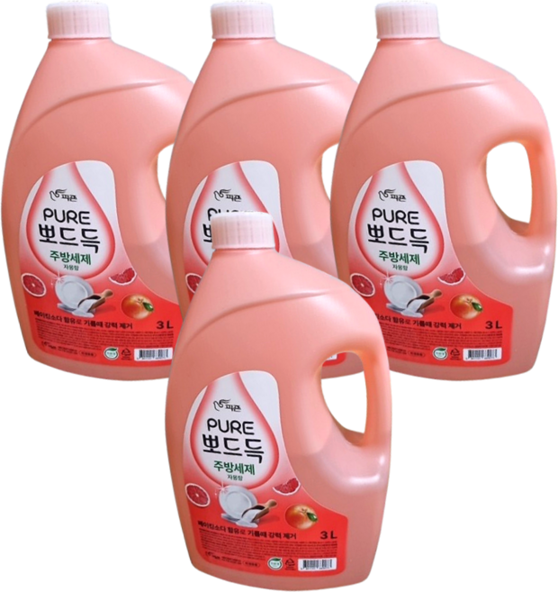 피죤 퓨어 뽀드득 주방세제 자몽향, 3L, 4개