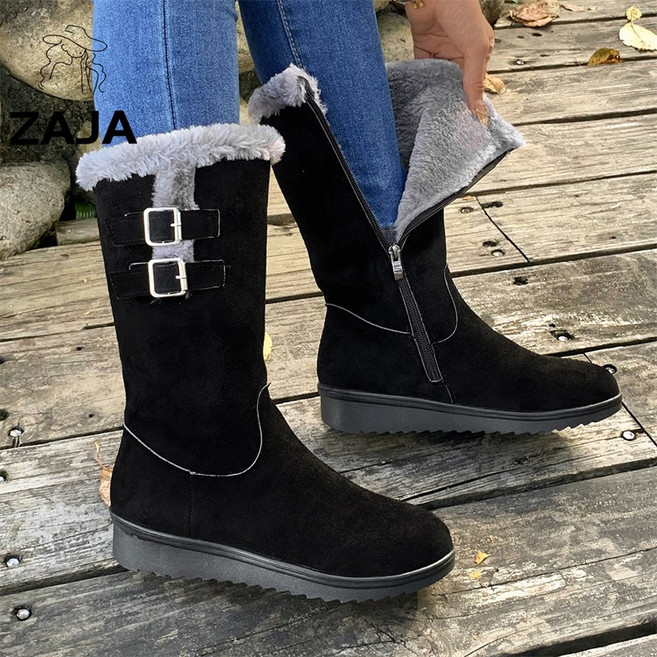 ZAJA 겨울 여성 스웨이드 지퍼 방한화 털워커 기모 미들부츠3cm