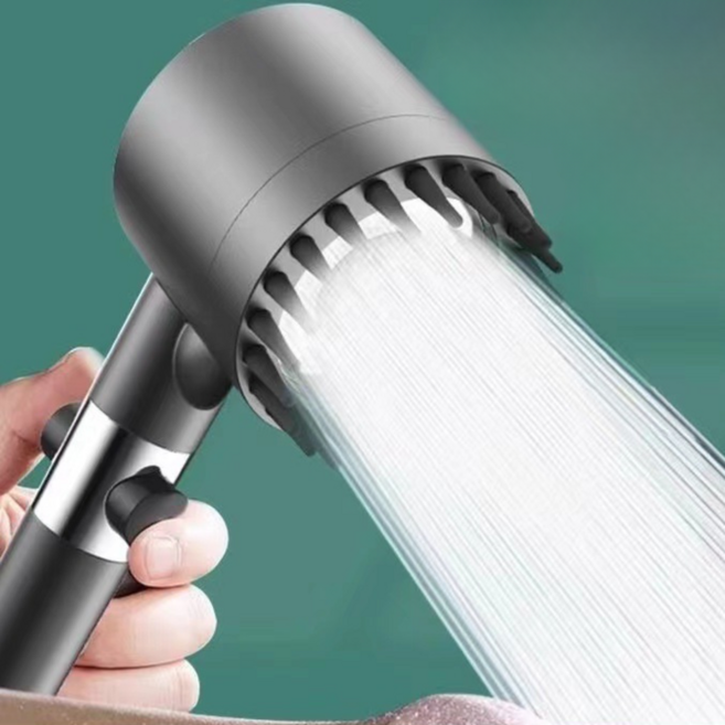 새로하 수압상승 샤워기 헤드 세트 절수, 블랙실버, 1개