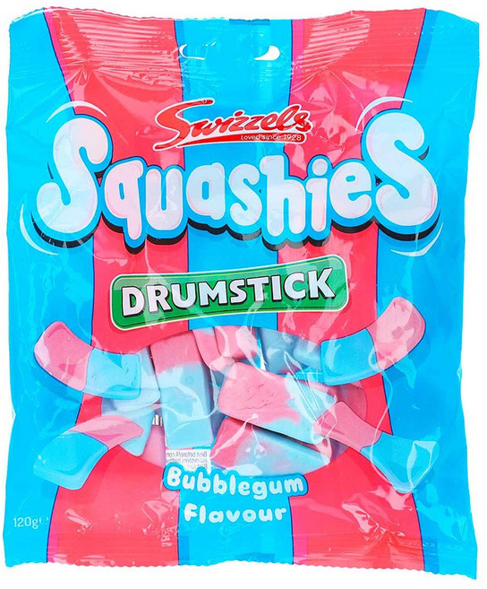 영국 스위즐스 스쿼시 젤리 드럼스틱 버블껌맛 120g, 1개