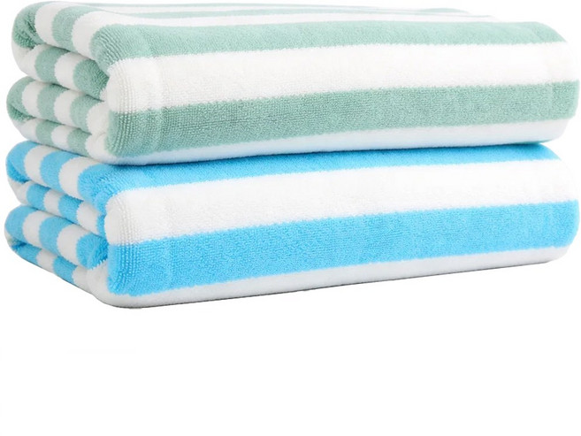 투데이리빙 2개 세트 대형 스트라이프 비치 타올 휴대용 물놀이 샤워 세면 수건 여행용 호텔용 특대형 두꺼운 타월, 블루+그린