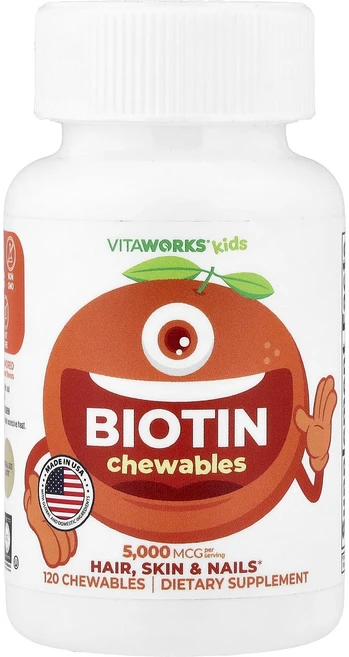 새해 첫좋은선물 VitaWorks 어린이용 비오틴 츄어블 오렌지 츄어블 120정 제대로 할인합니다, VitaWorks어린이용비오틴츄어블오렌지츄어블120정, 1개 - 쿠팡