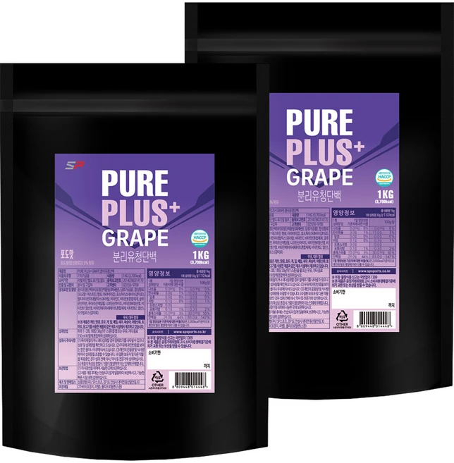 퓨어 플러스 포도맛 분리유청단백질 (WPI 94%함유), 1kg, 2개 - 쿠팡