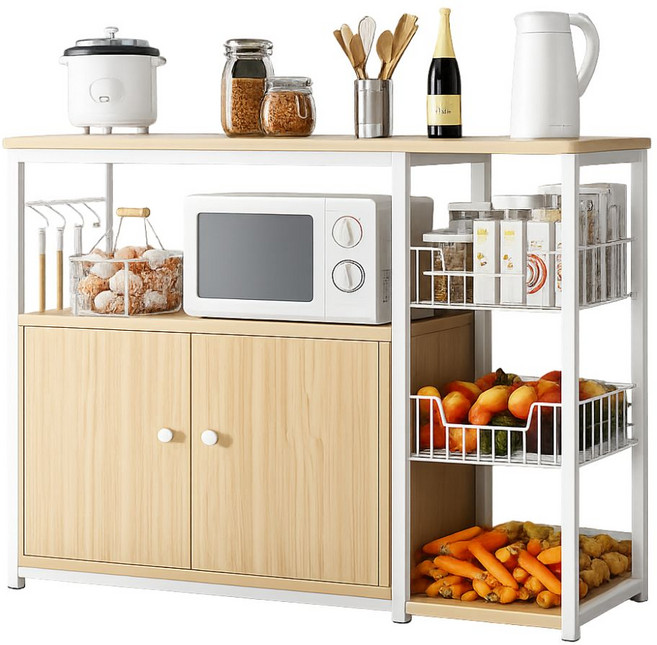廚房多功能儲物櫃 客廳置物架, 兩門三層櫥櫃--原木