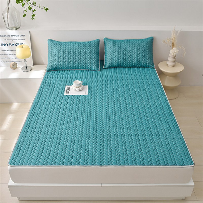 해피유통 다기능 항균 천연 라텍스 매트 패드 방수 가능 여름 시원한 시트 LWJ, 150*200cm 3종 세트, 블루