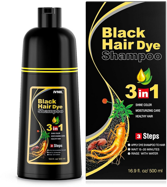 Black Hair Dye Shampoo 블랙 염색 샴푸 3in1 컬러 샴푸 남녀 공용 흰머리를 가리다 블랙, 1개, 500ml