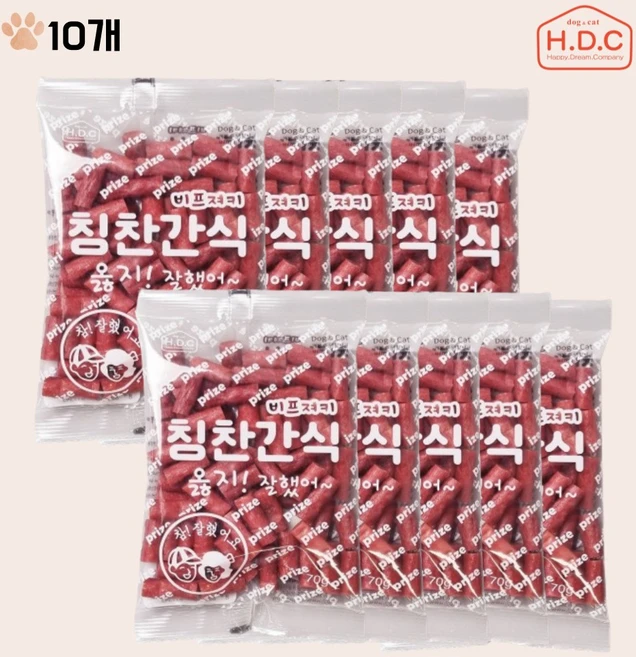 칭찬 간식(비프져키) 70g 10개 - 쿠팡