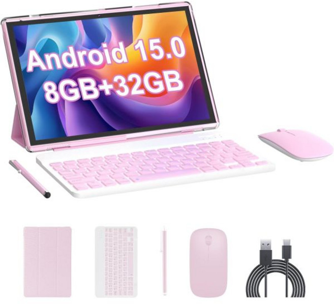 바이앤바이 안드로이드 14 2in1 태블릿 키보드 포함 10인치 8GB+64GB1TB 확장 가능 2.4G+5G+와이파이 6 이중 카메라 6000mAh 블루투스 구글 모바일 서비, BYANDBY 핑크