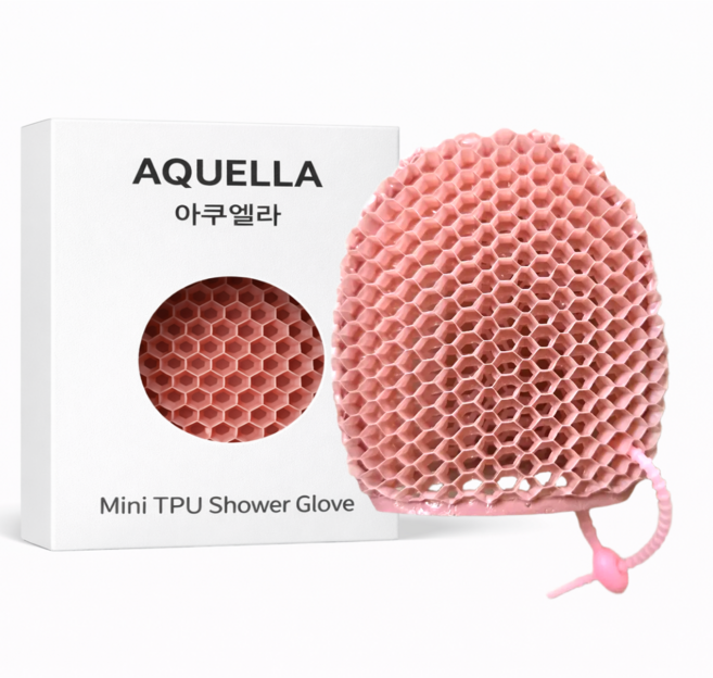 아쿠엘라 TPU 벌집 프리미엄 샤워 글러브 친환경 저자극 부드러운 각질관리 빠른건조 반영구사용 목욕타올, 1개, 1개입, 미니 핑크