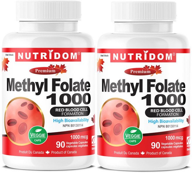 뉴트리돔 캐나다 활성 엽산 메틸 폴레이트 1000mcg 90베지캡슐 5MTHF 임산부 필수템 활성형엽산 캐나다 직구, 2개, 90정