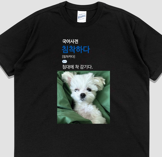 입는생각 침착하다 반팔 국어사전 티셔츠 웃긴 강아지티 우정잠옷 오버핏