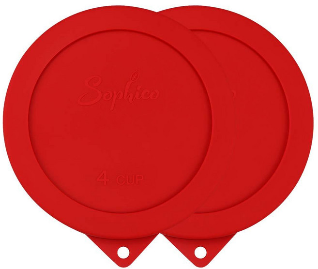 Sophico Anchor Hocking 및 Pyrex 7201-PC 유리 그릇용 4컵 원형 실리콘 보관 커버 뚜껑 교체용(용기 미포함) (레드-2팩)