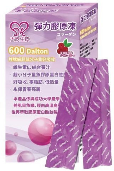 大欣生技 彈力膠原凍 蔓越莓口味 魚鱗膠原蛋白 600道爾頓 小分子美妍果凍條 12條/盒, 1個, 彈力膠原凍-1盒-, 20g