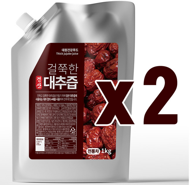 대용량 걸쭉한 전통 경산 대추즙 과육듬뿍 전통차, 2개, 1L