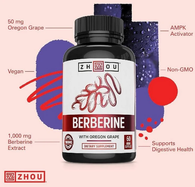 조우- Zhou 뉴트리션 오리건포도 함유 베르베린 1000mg 베지 캡슐 60정, 1개 - 쿠팡