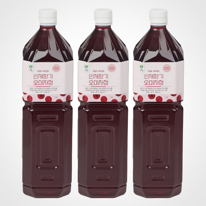 인제향기 생 오미자청 100% [냉장보관 필수] 원액 발효진액 액기스 엑기스 1.5L 대용량 업소 카페용 농장직송 수제 전통방식 물 한방울 넣지않은 100%자연숙성, 3개