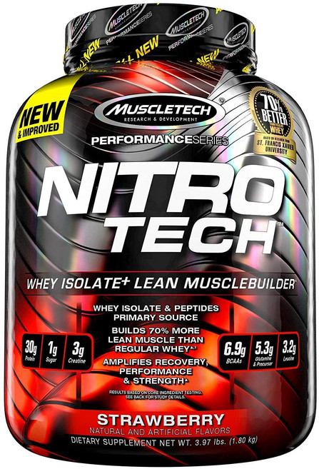 MUSCLETECH NITRO TECH乳清蛋白粉 草莓口味, 草莓(Strawberry, 1.8kg, 1罐