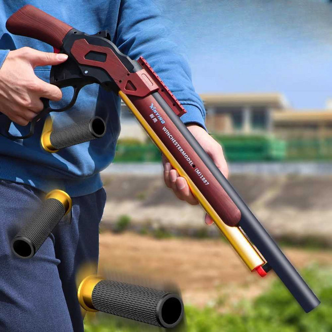 윈체스터 장난감총 샷건 너프건 어린이 장난감 탄피배출 A 24탄 케이스 80 연탄 고글 1개 M1887, 3. 브라운 완벽세트