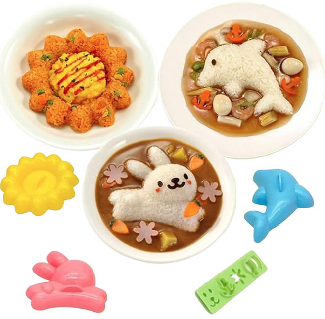 돌고래 꽃 토끼 주먹밥틀 3종+ 김커팅기1세트 카레라이스 데코 K606, 단품, 단품