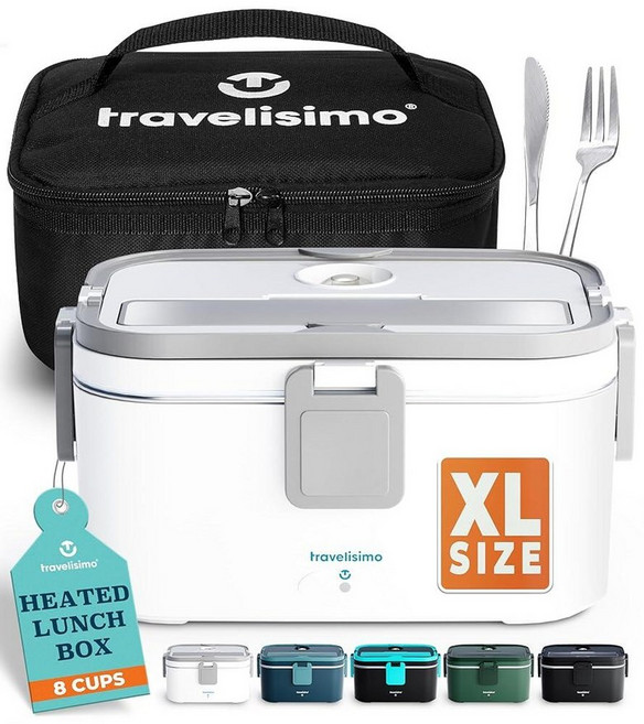 Travelisimo TRAVELISIMO 성인용 엑스트라 라지 전기 런치 박스 최대 8컵 보관 - 남성용 100W 온열 박스 1.8L 여행 및 작업을 위한 휴대용 푸드 워, 회색