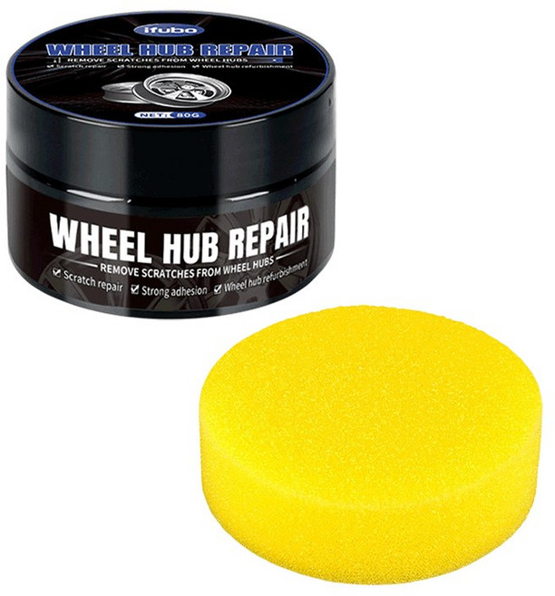 鋁圈光亮劑 刮痕修復蠟 輪胎保養劑 輪框拋光劑 金屬拋光膏 輪轂清潔劑, 1個, 80g 附海綿