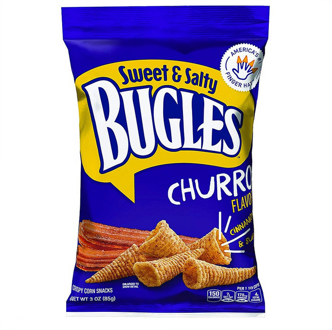 Bugles 부글스 콘 스낵 스윗 앤 솔티 츄로 Corn Snacks 3oz(85g) 6팩, 85g